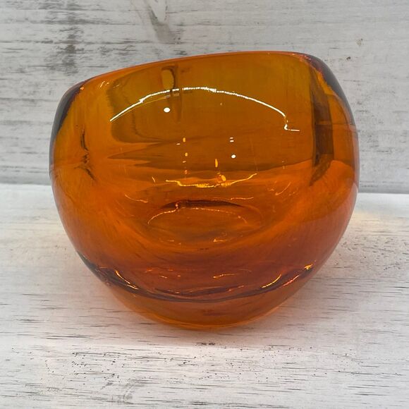 Vintage Amber Persimmon Orb Shaped Viking Glass Ashtray Mid-Century Modern MCM - Picture 5 of 8